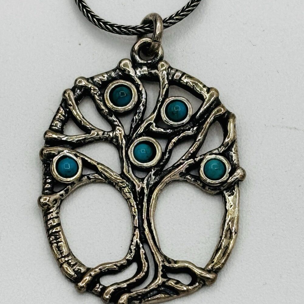 Israel Shablool Didae Sterling Tree Pendant 925 Chain Blue Glass Prayer READ ALL